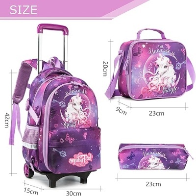 Conjunto Escolar Trolley Unicorn - Trolley + lancheira + porta-lápis
