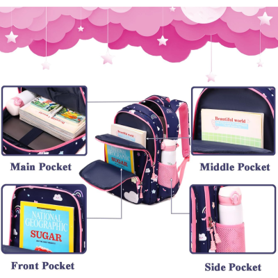 Conjunto Escolar - Mochila + lancheira térmica + porta-lápis - Gatinha Azul