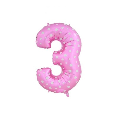 Balão Números 2 / 3 / 4 / 5 foil Rosa com corações