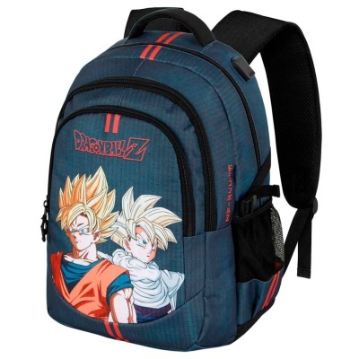 Mochila Dragon Ball Z azul com personagens Goku e Vegeta
