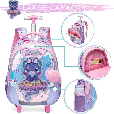 Conjunto Escolar Trolley Gatinha Cute Galaxy - Trolley + lancheira + porta-lápis