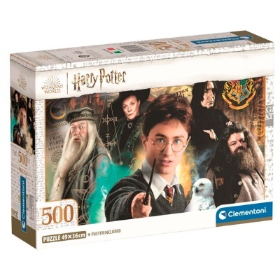 Caixa de puzzle Harry Potter com 500 peças e imagem dos personagens principais