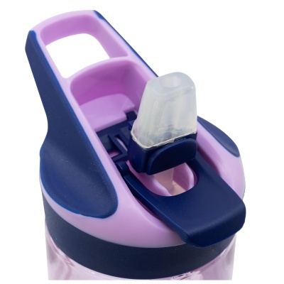 Garrafa desportiva com tampa rosa e azul escura e bico de silicone