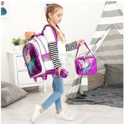Conjunto Escolar Trolley Unicorn Lantejoulas Pink