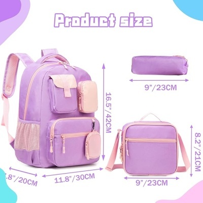 Conjunto Escolar Purple - Mochila + lancheira + porta-lápis