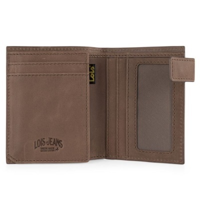 Carteira castanha da marca LOIS JEANS com vários compartimentos e janela transparente