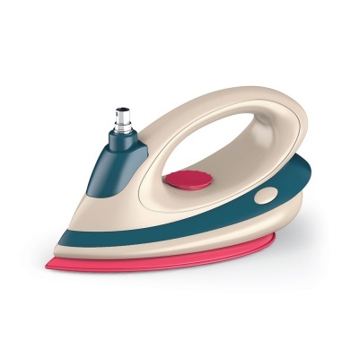 Ferro de engomar elétrico bege e azul com base rosa