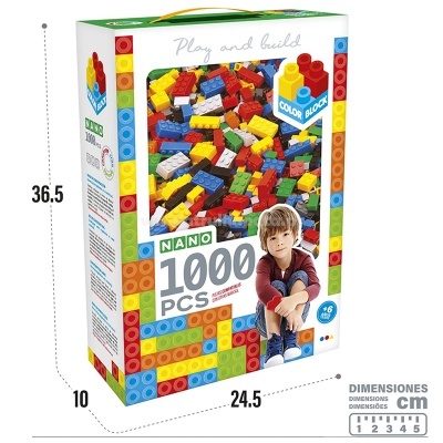 Caixa de blocos de construção coloridos NANO 1000 PCS com imagem de menino sentado