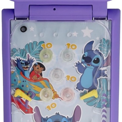 Brinquedo eletrônico infantil pinball Disney Stitch lilás com personagens Stitch e Lilo