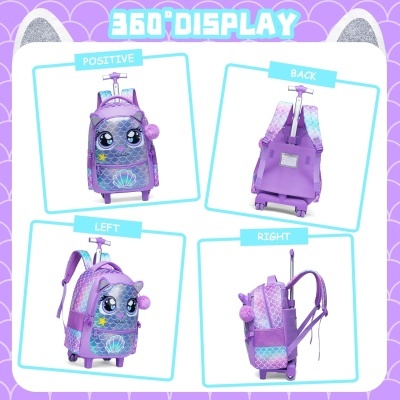 Conjunto Escolar Trolley Gatinha Sereia - Trolley + lancheira + porta-lápis