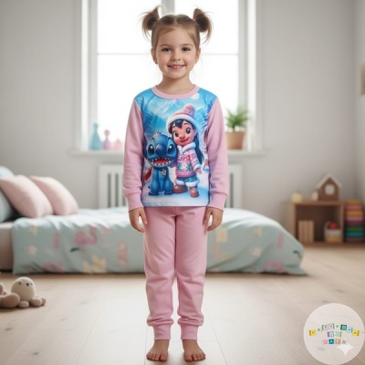 Pijama cardado de algodão Stitch Neve Rosa