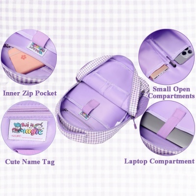 Conjunto Escolar Xadrez Purple - Mochila + lancheira + porta-lápis
