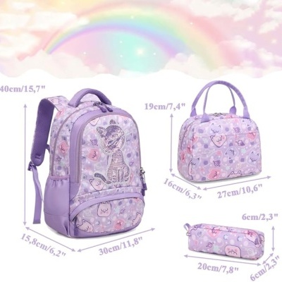 Conjunto Escolar Gatinha - Mochila + lancheira + porta-lápis