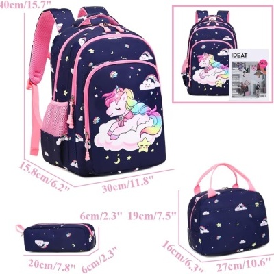 Conjunto Escolar Clouds Unicorn 40 cm - Mochila + lancheira + porta-lápis
