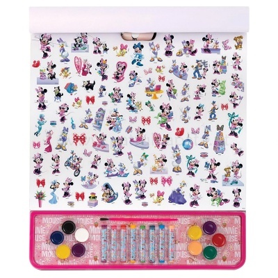 Conjunto de tatuagens temporárias da Minnie Mouse com pincéis e tintas coloridas