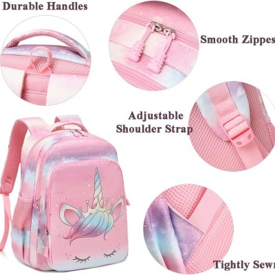 Conjunto Escolar - Mochila + lancheira térmica + porta-lápis - Unicórnio rosa arco-íris