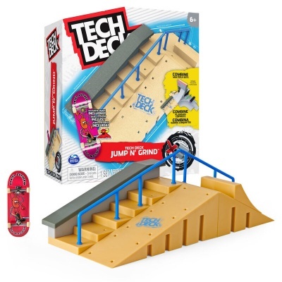 Playset Tech Deck Jump N Grind com fingerboard vermelho e rampa amarela e azul