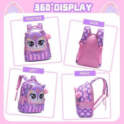 Conjunto Escolar Gatinha - Mochila + lancheira + porta-lápis