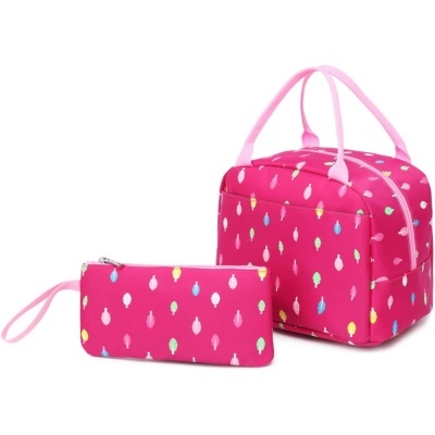 Bolsa e nécessaire rosa com padrão de gotículas coloridas