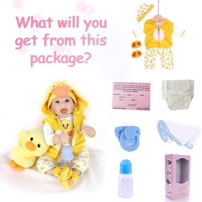 Boneca Reborn 55 cm patinho amarelo