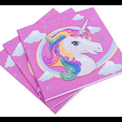 Guardanapos de papel cor-de-rosa com estampa de unicórnio colorido
