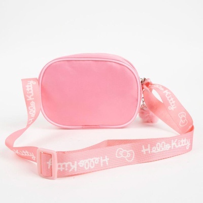 Mala pequena rosa Hello Kitty com alça ajustável rosa claro com texto