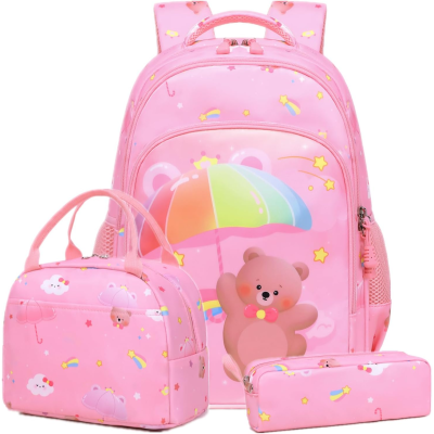 Conjunto Escolar Ursinho - Mochila + lancheira + porta-lápis - várias cores