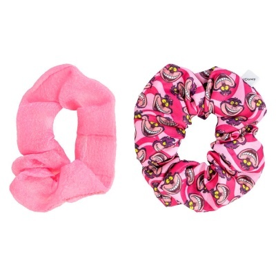Dois elásticos rosa para cabelo, um felpudo e outro com padrão Disney