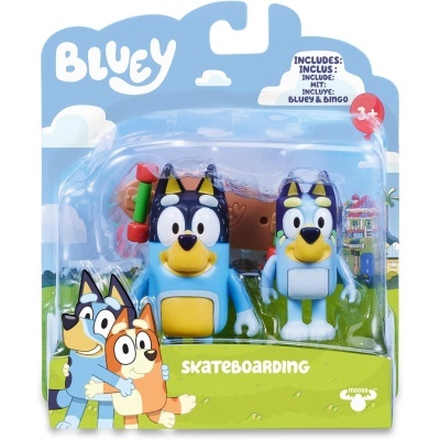 Conjunto de brinquedos Bluey com duas figuras e embalagem em blister