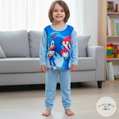 Pijama cardado de algodão Sonic & Super Mário