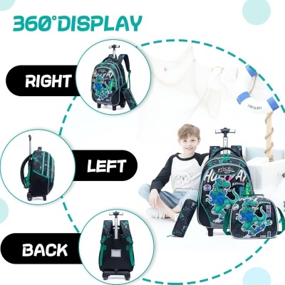 Conjunto Escolar Trolley Dino Skater - Trolley + lancheira + porta-lápis