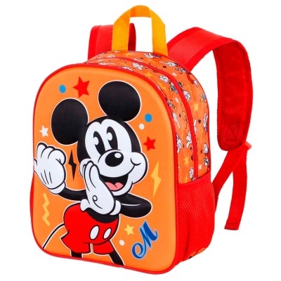 Mochila infantil laranja com estampa do Mickey Mouse