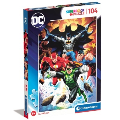 Caixa de quebra-cabeças com imagem de super-heróis Batman, Flash, Superman e Lanterna Verde