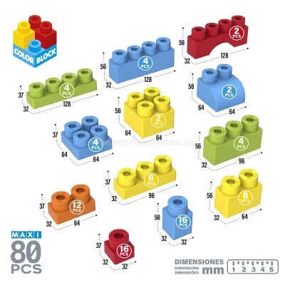 Blocos de Construção 80 peças Color Block
