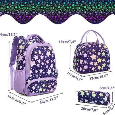 Conjunto Escolar Estrelas - Mochila + lancheira + porta-lápis