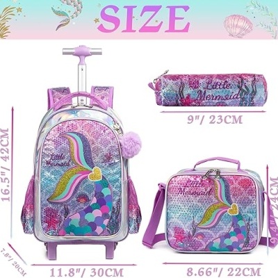 Conjunto Escolar Trolley Sereia - Trolley + lancheira + porta-lápis