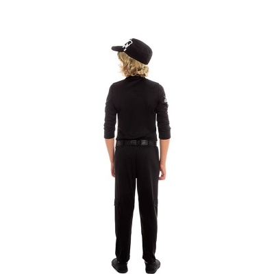 Fato de polícia preto e amarelo para menino