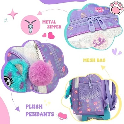 Conjunto Trolley Escolar Fluffy Urso - Trolley Escolar + lancheira + estojo