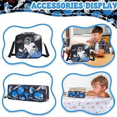 Bolsas e estojos de acessórios com tema futebol americano, crianças a usar na mesa e cozinha