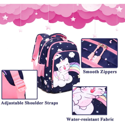 Conjunto Escolar - Mochila + lancheira térmica + porta-lápis - Gatinha Azul