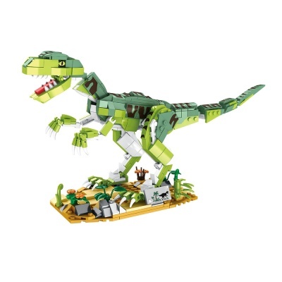 Figura de dinossauro de blocos de construção com base decorativa