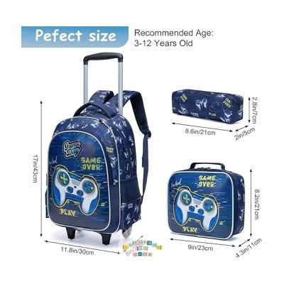 Conjunto Escolar Trolley Gamer - Trolley + lancheira + porta-lápis