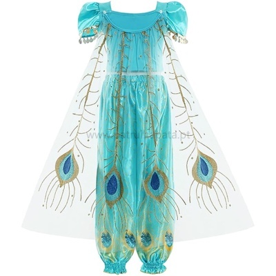Vestido de fantasia azul turquesa para criança com capa decorada