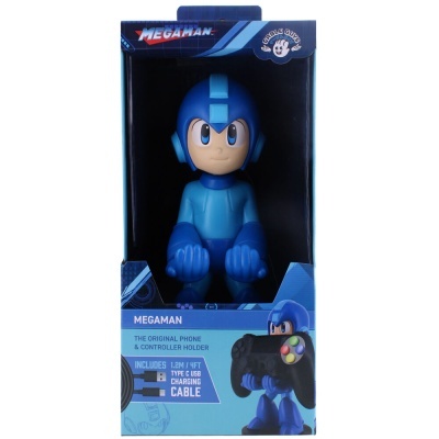 Suporte para telefone e comando Mega Man azul em caixa azul