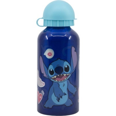 Garrafa de água azul com personagem Stitch e tampa azul claro