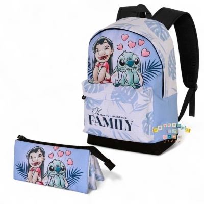 Conjunto Escolar Couple Stitch Disney - Mochila Escolar 44cm adaptable