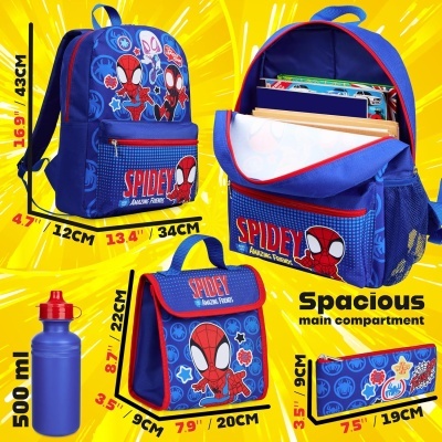 Conjunto Escolar Spidey Spiderman - Mochila + lancheira + garrafa + estojo