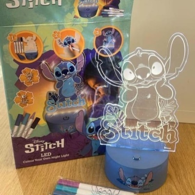 Abajur LED Disney Stitch com figura transparente e canetas coloridas para personalizar