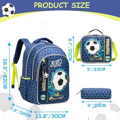 Conjunto Escolar Mochila Futebol - Mochila + lancheira + porta-lápis