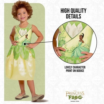 Vestido infantil verde e amarelo com estampa da The Princess and the Frog